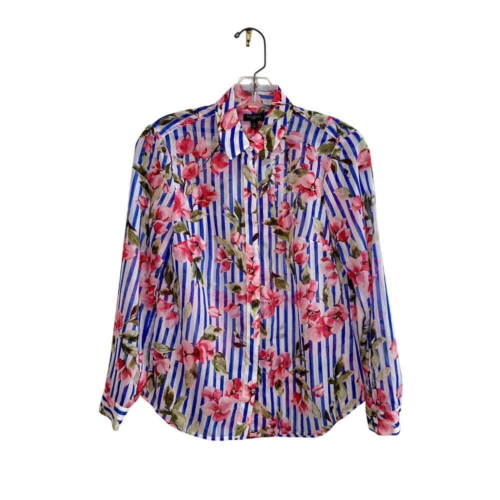 Talbots Size P Semi-Sheer Bright Floral Print Blouse